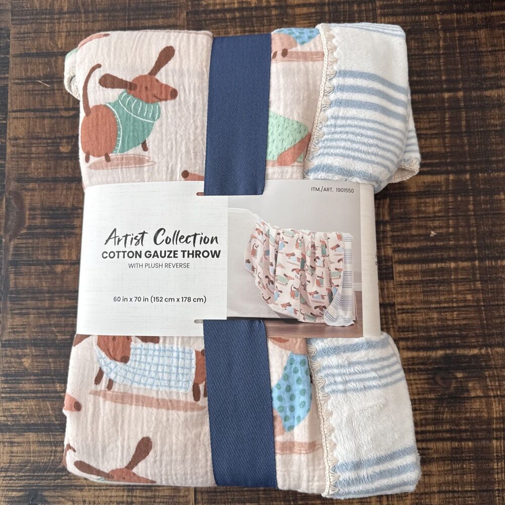 Artist Collection Cotton Gauze Throw Blanket Dachshund 60" x 70" Costco